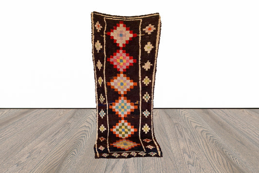 Vintage Moroccan rug runner, 3x8 FT, woven Berber runner rug.
