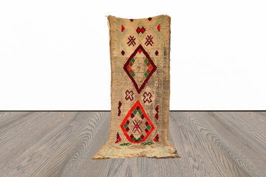Moroccan Berber wool runner rug 3x8 ft .