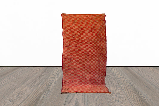 checkered Moroccan vintage rug 3x8 ft.