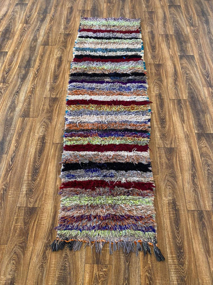 Narrow Moroccan striped runner rug 2x8 ft.