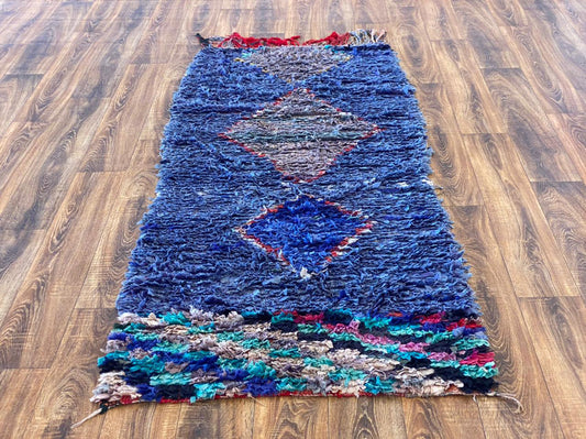 Boucherouite Moroccan runner rug 3x8 ft.