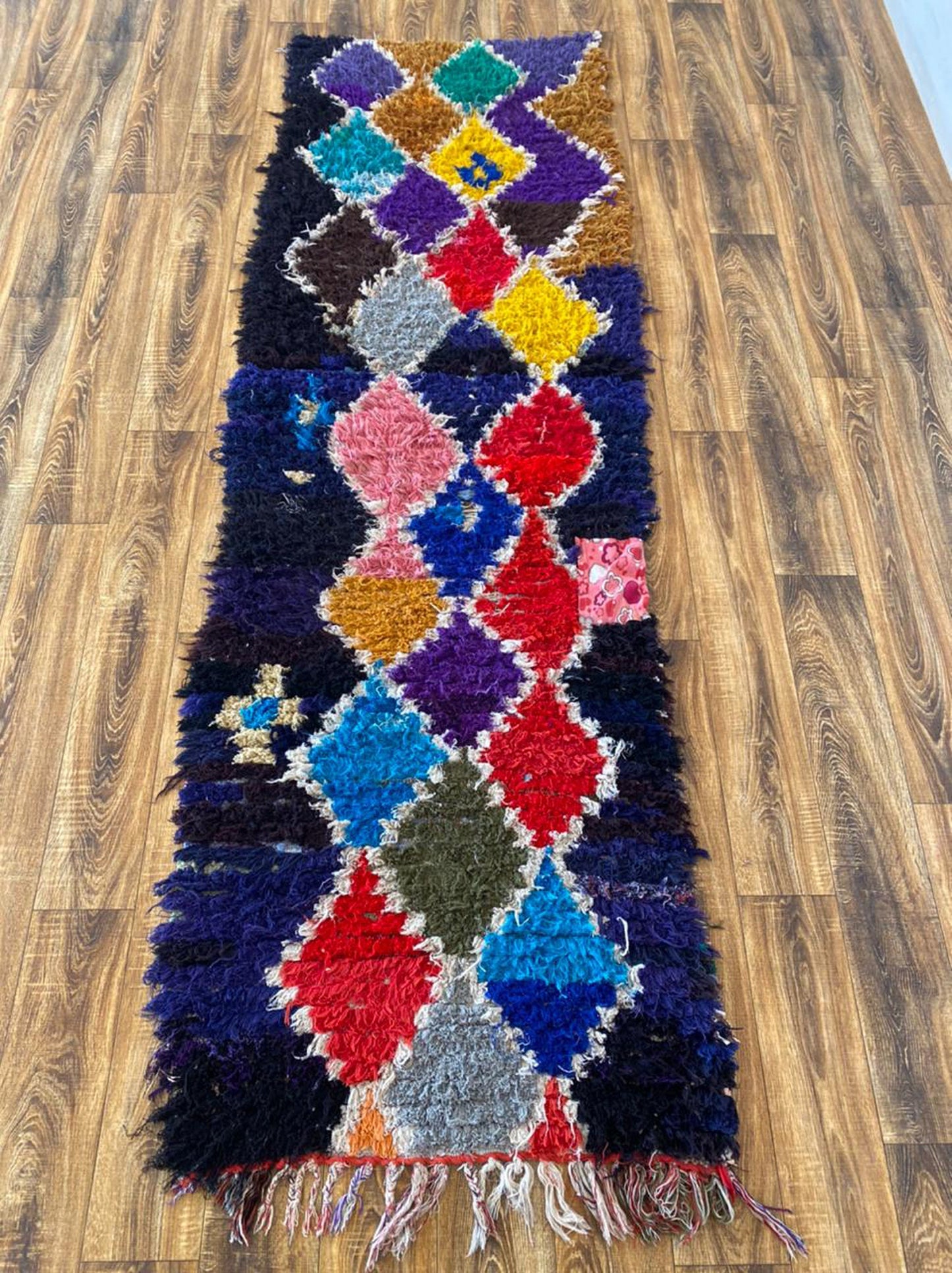 3x9 ft Moroccan colorful Berber runner rug.