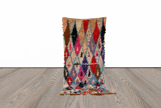 Boucherouite vintage Moroccan rug 3x6 .