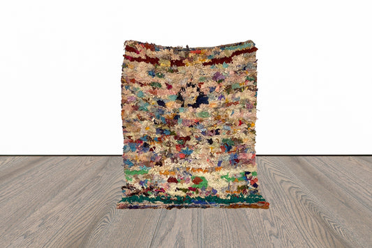 Boucherouite Moroccan small rug 3x5 ft.