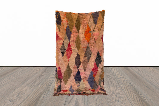 4x7 ft Moroccan Boucherouite colorful rug.