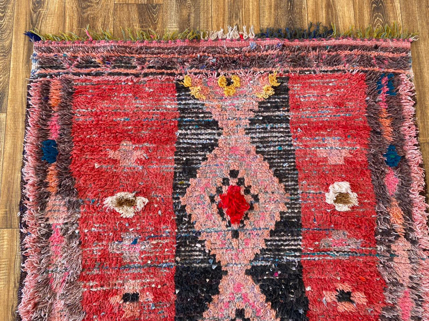 4x7 ft Moroccan vintage woven area rug.