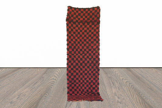 Vintage Moroccan checkered runner rug 3x10 ft.