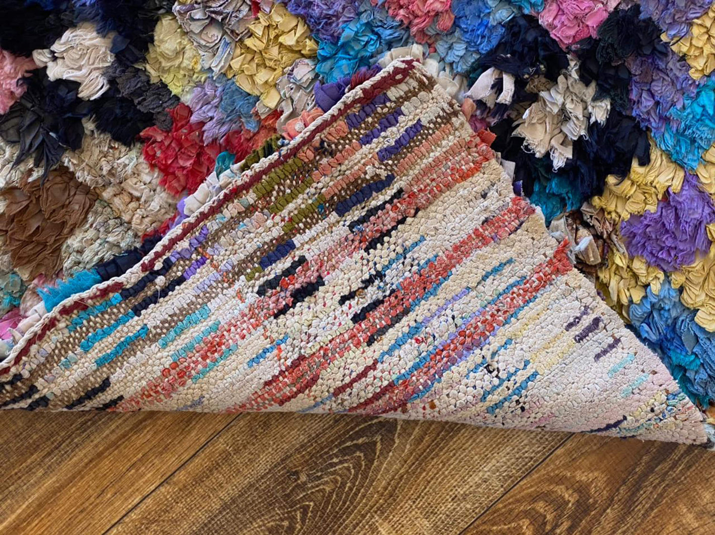 2x6 ft Boucherouite Moroccan small area rug.