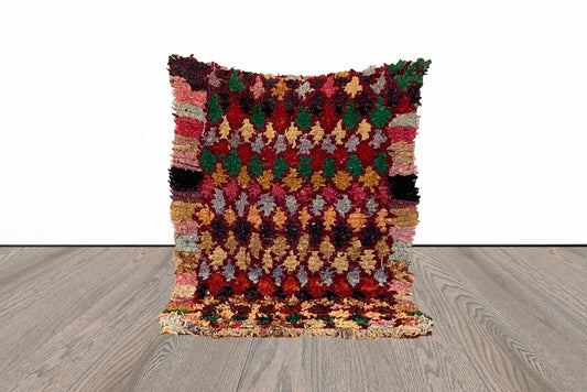 Tapis marocain coloré Boucherouite 3x4 pieds.