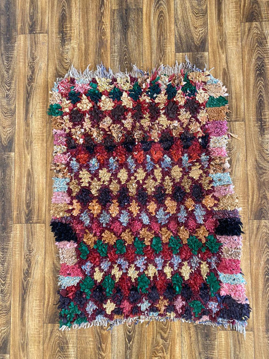Tapis marocain coloré Boucherouite 3x4 pieds.