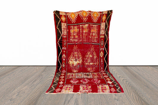 Vintage large Moroccan wool rug 5x12 ft.