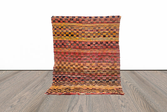 Vintage checkered Moroccan area rug 4x7 ft.