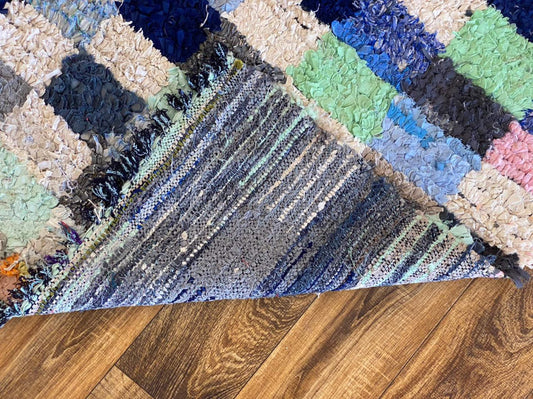 4x8 ft Boucherouite colorful Moroccan rug.