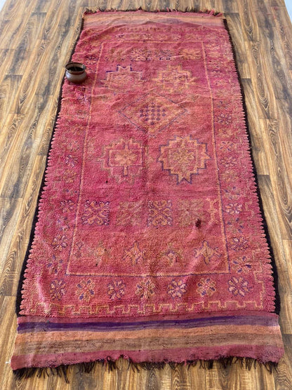 Moroccan large vintage woven rug 5x10 ft..