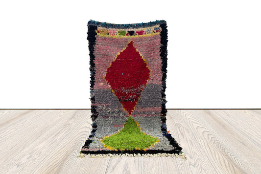 Moroccan Berber Boucherouite colored runner Rug, 3 x 5 feet
