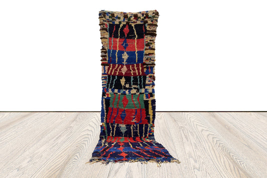 Tapis marocain en coton tissé 3x10 pieds, tapis de couloir berbère vintage.