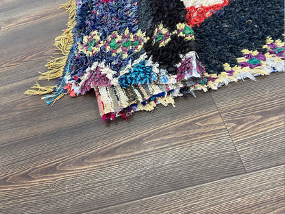 4x6 ft colored small Rug, Boucherouite Moroccan Vintage area Rug.