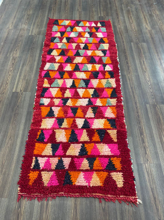 Berber woven colorful Wool Rug, 3x8 ft Vintage Moroccan RUNNER narrow Stair Rug.
