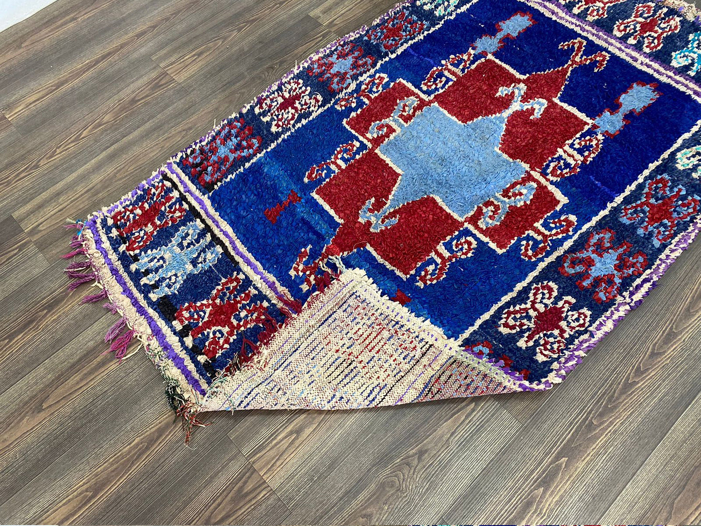 Moroccan Vintage Rug, Boucherouite colorful area Rug, 3x6 feet Berber Rug.