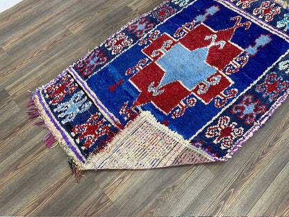Moroccan Vintage Rug, Boucherouite colorful area Rug, 3x6 feet Berber Rug.