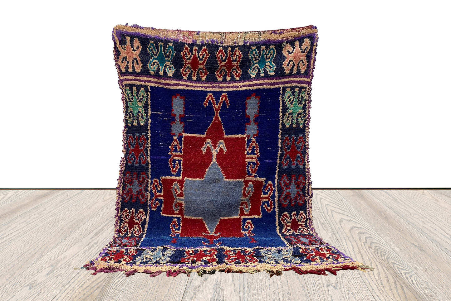 Moroccan Vintage Rug, Boucherouite colorful area Rug, 3x6 feet Berber Rug.