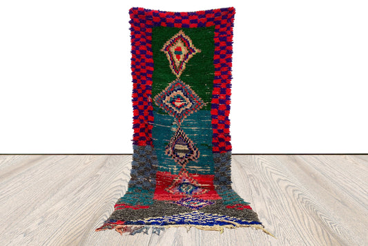 2 x 8 ft Moroccan Tribal Vintage Rug, old colorful runner Rug.
