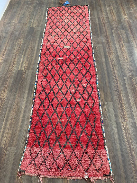 Tapis marocain vintage à longs losanges 3x10 pieds, tapis berbère marocain étroit, tapis bohème tissé.