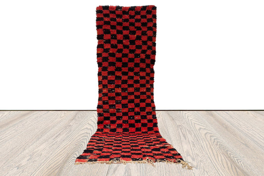 Tapis en laine à carreaux 3x10 pieds, tapis berbère vintage marocain long et étroit.