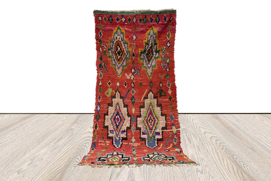 Moroccan Berber old rugs, Vintage Boucherouite rug 3x7.5 ft, Morrocan tribal Boho runners, Morrocan recycled kilim.