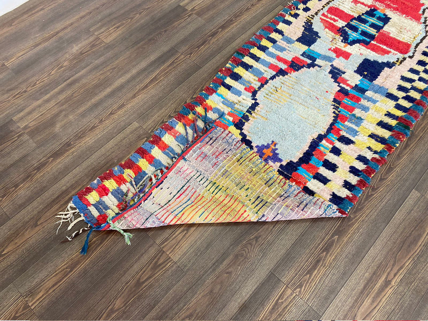 7x3 ft Moroccan Berber checker narrow runner rug.