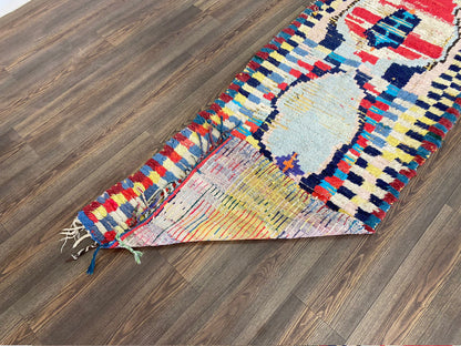 7x3 ft Moroccan Berber checker narrow runner rug.
