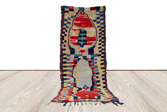 7x3 ft Moroccan Berber checker narrow runner rug.