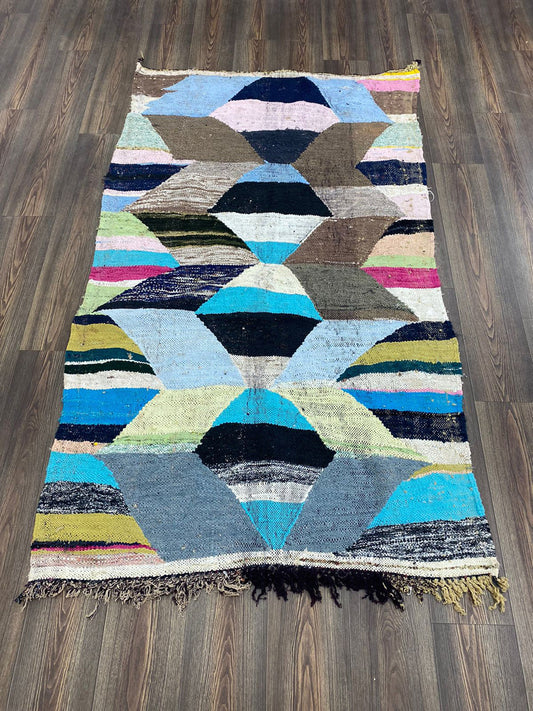 4x7 ft Berber Kilim area Rug, moroccan Vintage flatweave Rug.