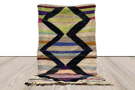 Moroccan vintage flatweave rug, Berber Colorful area Rug, 4ft by 7ft.