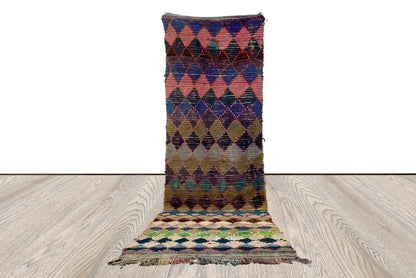 3 x 11 ft moroccan long runner, tribal berber diamond vintage colorful narrow rug.