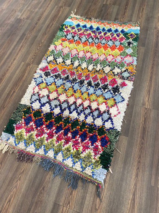 Boucherouite runner rug 3 x 6 ft, Moroccan Vintage Rug.