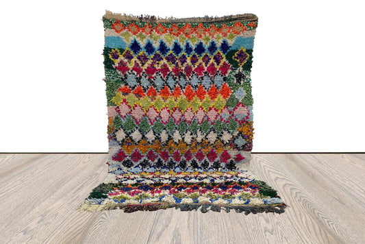 Boucherouite runner rug 3 x 6 ft, Moroccan Vintage Rug.