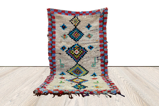 Vintage Boucherouite area Rug, Berber Bohemian Rug 3 feet by 6 feet.