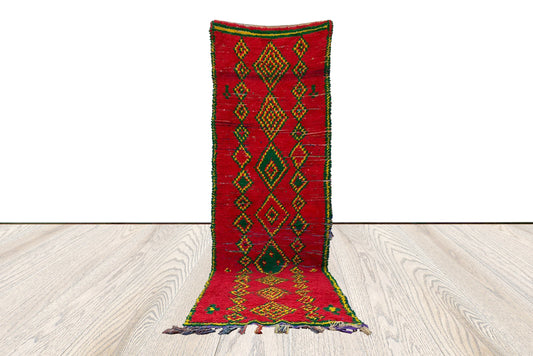 Moroccan runner narrow Rug, 3 x 10 feet ,Cotton and Wool rug.