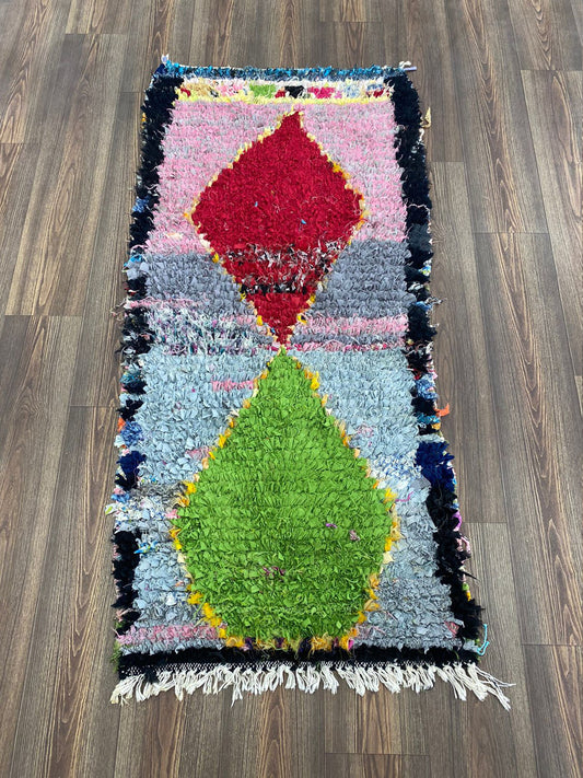 Moroccan Berber Boucherouite colored runner Rug, 3 x 5 feet