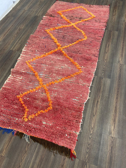 4x9 ft Vintage woven Berber rug, Moroccan runner Rug.