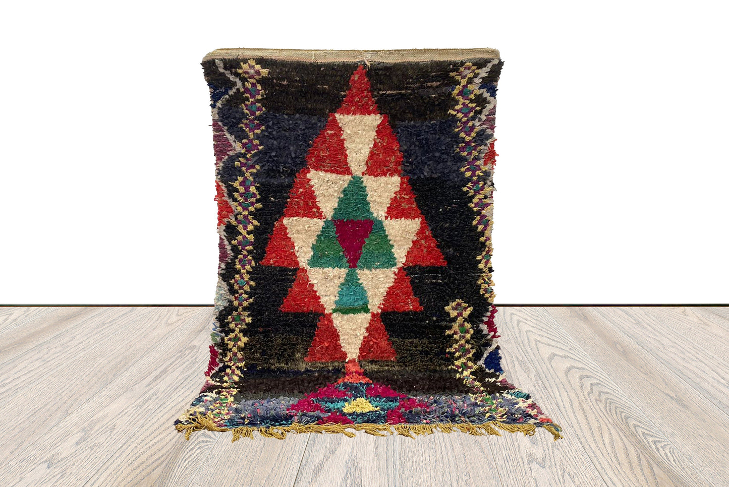 4x6 ft colored small Rug, Boucherouite Moroccan Vintage area Rug.