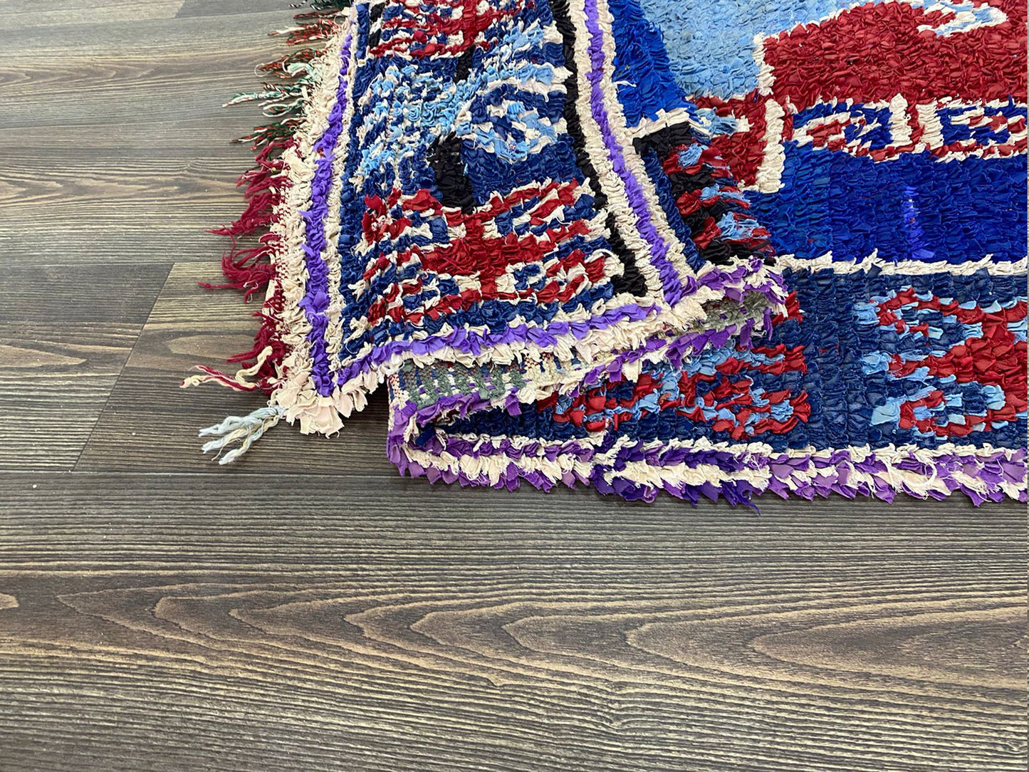 Moroccan Vintage Rug, Boucherouite colorful area Rug, 3x6 feet Berber Rug.