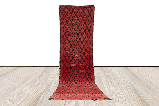 Tapis marocain vintage à longs losanges 3x10 pieds, tapis berbère marocain étroit, tapis bohème tissé.