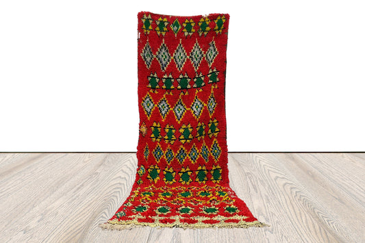 berber colorful wool runner rug, moroccan vintage red rare rug, 3x9 ft.