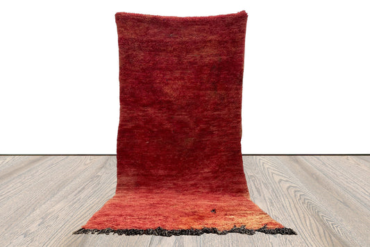 4x9 berber vintage solid rug, moroccan faded red woolen rug.