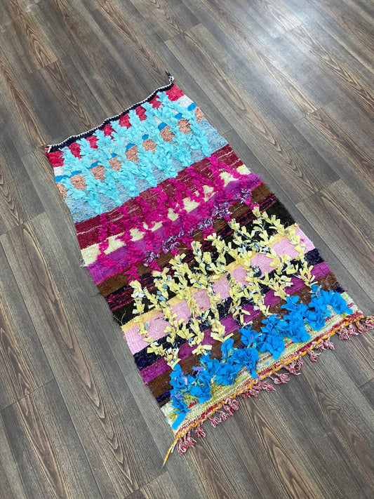 small boucherouite narrow rug, 2x4 feet, moroccan vintage diamond rug.