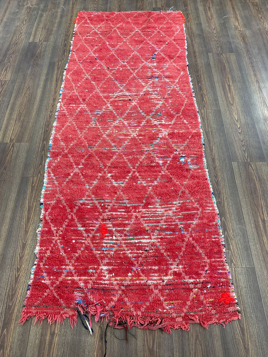 Tapis marocain berbère à losanges 3x8 pieds, tapis de couloir rouge vintage marocain.