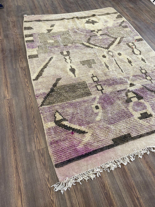 Large area Rug, Moroccan Vintage Colorful Rugs, 5x8 ft Berber Woolen Carpet.