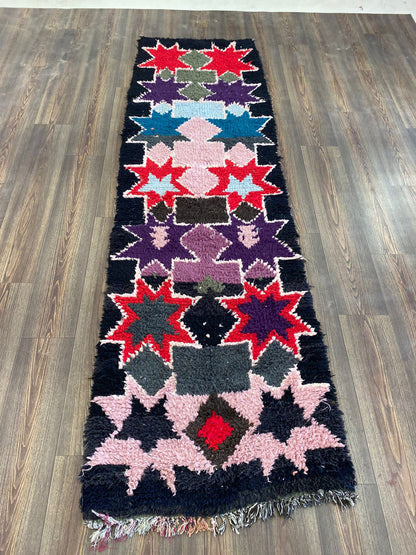 3x9 ft Moroccan vintage narrow runner rug, Berber colorful rugs.